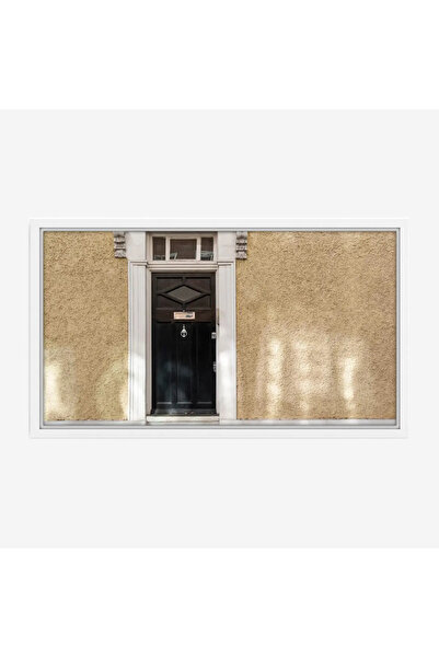 Tajridhome لوحة أبواب - باب أسود - جدار رملي - هادئ - لوحات حائط - لوحات كانفاس