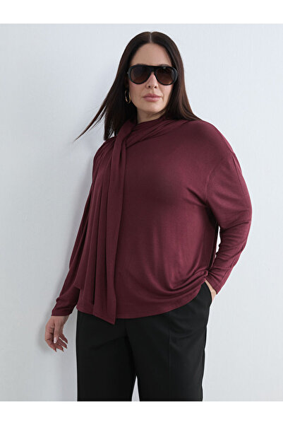 LC Waikiki Stylish and Timeless Burgundy Shawl Collar Blouse