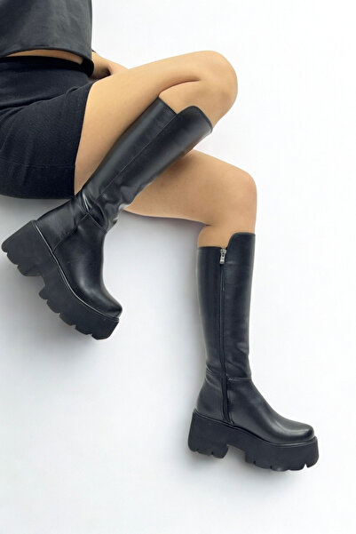 Florinda Kadın Siyah Platform Topuklu Postal Çizme