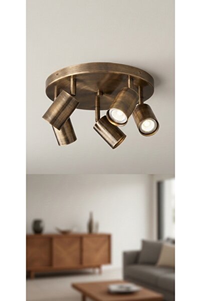 demet habek mylights GU10 Beşli Fırçalı Patinalı 40 cm Kahve Bronz Metal Tava...