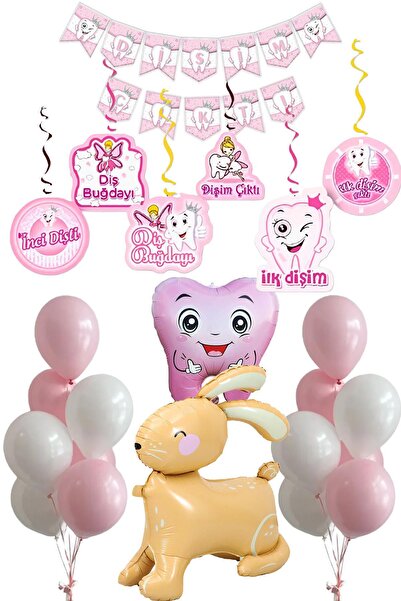 Patladı Gitti İlk Dişim Çıktı Pembe Diş Buğdayı Parti Seti – Tavşanlı Lüks Set