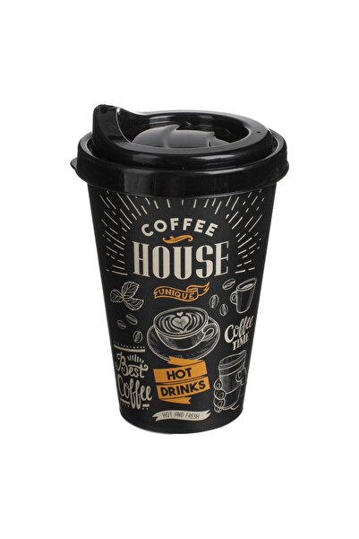 OEM "Coffee House" Black Plastic Cup with Lid & Coffee Spout 400ml