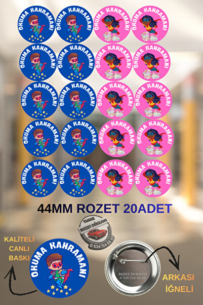 tuse rozet dükkanı Okuma Kahramanı Temalı Okul Rozeti 44mm Karışık