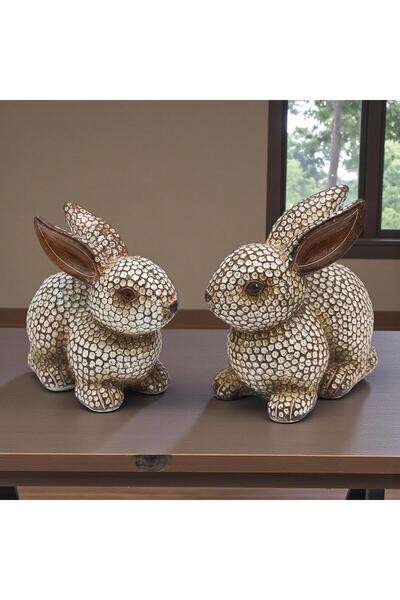 ELSELİFE Simli Parlayan 2’li Tavşan Biblo Seti Dekoratif Heykel Ev Ofis Masa ...