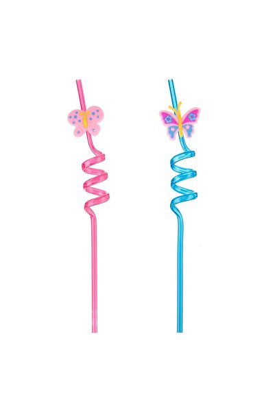OEM Paie din Plastic Reutilizabile Spiralate Roz Bleu Fluture Ø6x270mm - 2buc