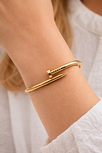 Ares 01 Store Altın Renk Çivi Model Kararmaz Çelik Kelepçe Bileklik