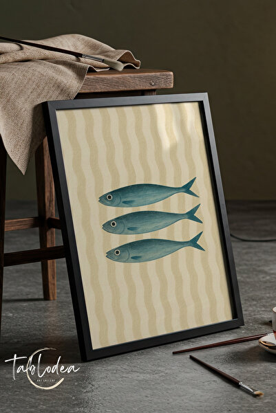 tablodea Poster înrămat cu ilustrație minimalistă cu pești, cu tematică de co...