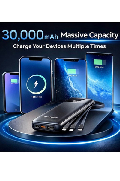 Konnect 30000mAh Power Bank KN101 with Built-In 4-in-1 Cables, 22.5W Fast Cha...