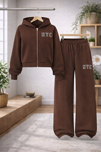 Kids NYC Kışlık Alt -Üst Hırka Takım Kahve