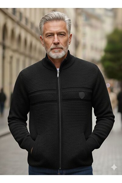 KMKkombin Judge Collar Men's Zip-Up Large Size Double Pocket Dad Cardigan