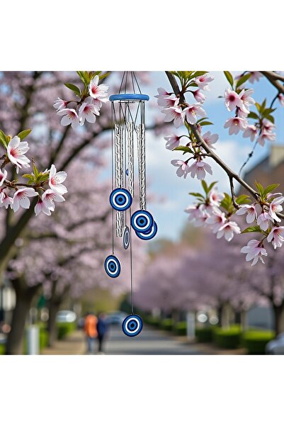 ELSELİFE Feng Shui Nazar Boncuğu Rüzgar Çanı Metal Mavi Dış Mekan Bahçe Balko...