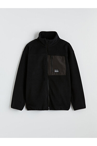 LC Waikiki Siyah Dik Yaka Erkek Çocuk Fermuarlı Polar Hırka