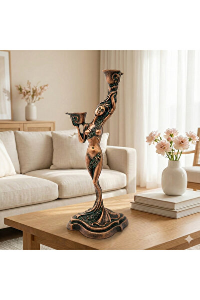 Dekoromi Dekoratif Büyük Boy Kadın Figürlü Şamdan Mumluk (40x17cm)