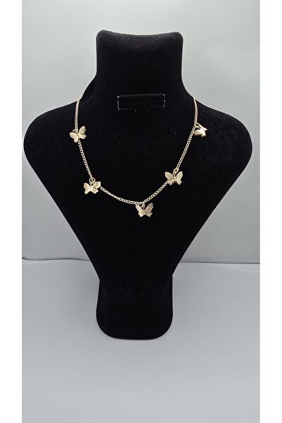ahsenaksesuar2025 Stainless Steel Gold Color 5-Piece Butterfly Themed Necklace