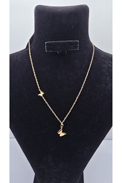 ahsenaksesuar2025 Stainless Steel Gold Color Butterfly Themed Necklace