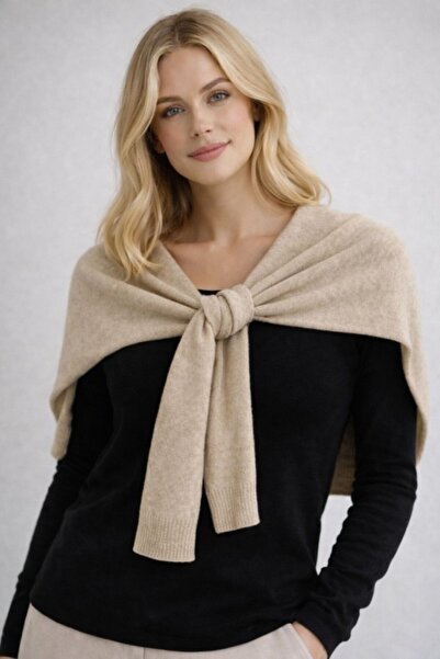 stravis Beige sweater-looking tie-up shawl