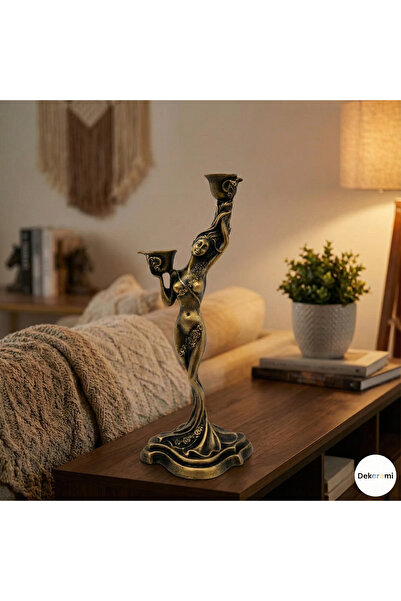 Dekoromi Dekoratif Büyük Boy Kadın Figürlü Şamdan Mumluk (40x17cm)