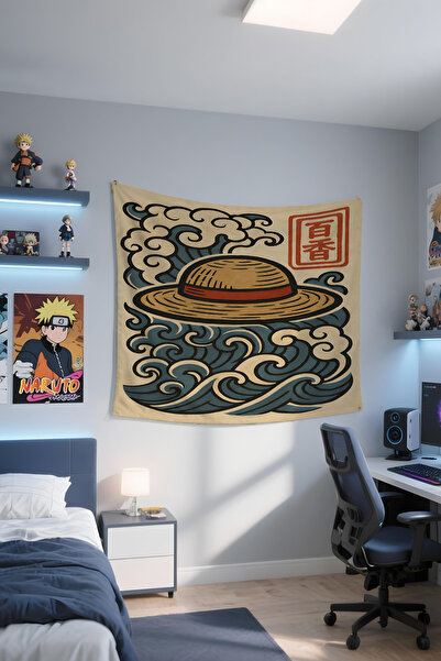 Etnik Dekor غطاء حائط بطباعة رقمية من قطعة واحدة على شكل قبعة فيدورا من القش