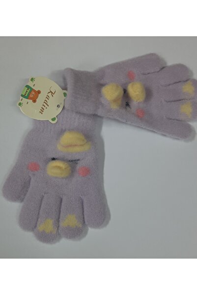ydn 4-8 Yaş Kız Çocuk Ördek Figürlü Kabartmalı Peluş Eldiven 14x8cm