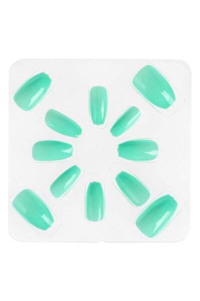 OEM Short Ballerina Green Glue-On False Nails - 12pcs