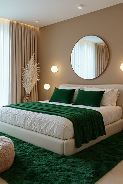 JACA 3-Piece Velvet Fabric Decorative Bed Runner & 2-Piece Inner Filled Recta...