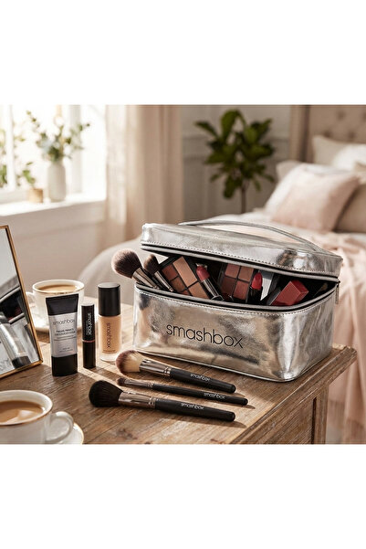 Generic Luxury metallic silver makeup bag - spacious cosmetic organizer with ...