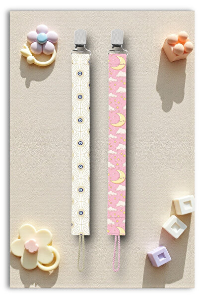 Mia Aurora 2li Set Emzik Askısı Emzik Zinciri Nazar Boncuğu Desenli Ay Yıldız...