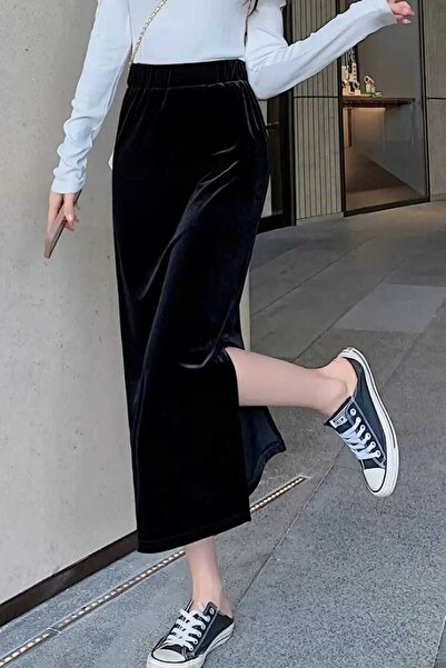 Yenicici Дамска пола от кадифе с дълъг страничен разрез