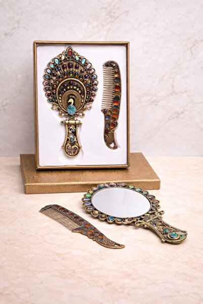 hediyeconcepti Σετ καθρέφτη και χτένας με vintage σχέδιο, κομψό δώρο με ειδικ...