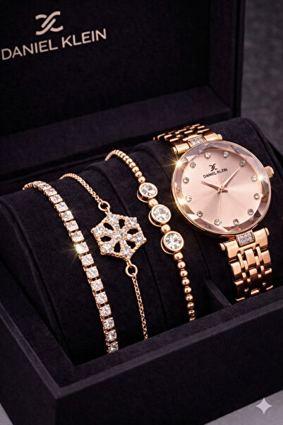 Daniel Klein Marka Rose Gold Renk Orijinal Kadın Kol Saati 3’lü Çelik Bilekli...