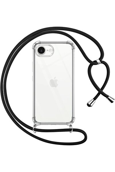 TEKNOMODA iPhone 16E Kılıf Boyun Omuz Askılı iPli Anti Şok Korumalı Şeffaf Si...