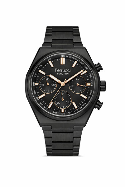 Ferrucci Men's Wristwatch Black Dial Black Metal Band Function - Gift Boxed