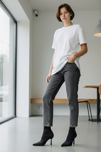 FRANCESCA VİSCONTİ Siyah mat kumaş streç bot