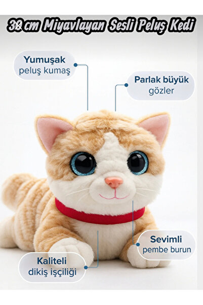 TOPROCKSTORE Sevimli Kedi Peluş Yavru Kedi Sesli Miyavlayan Peluş Kedi Uyku A...