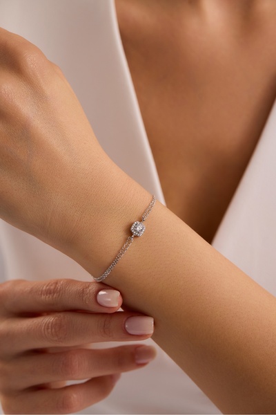 Nereze 925 Ayar Gümüş Rodyum Kaplama Pırlanta Montür Tektaş Bileklik