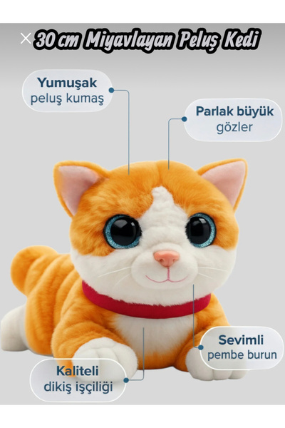 TOPROCKSTORE Sevimli Kedi Peluş Yavru Kedi Sesli Miyavlayan Peluş Kedi Uyku A...