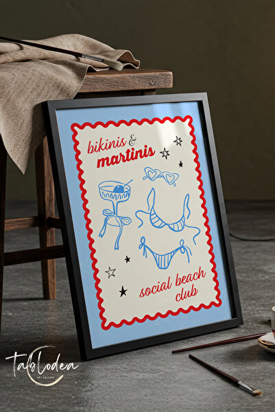 tablodea Poster înrămat tematic Bikinis&Martinis Summer Beach Club, pictură m...