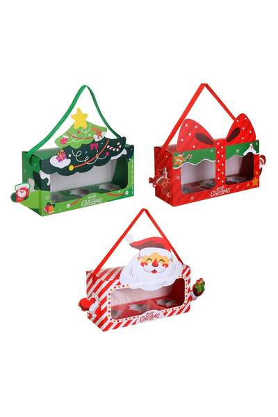 OEM Christmas Boxes with Santa Claus Pattern Gift Tree with Window for 3 Muff...