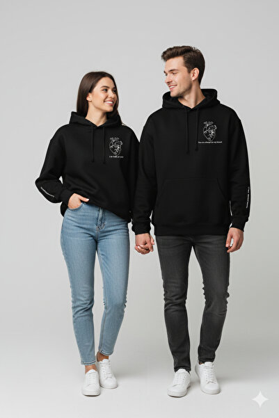 ALİ.COM Pack of 2 Black Unisex Couple Lover Combination Heart Sleeve Printed ...