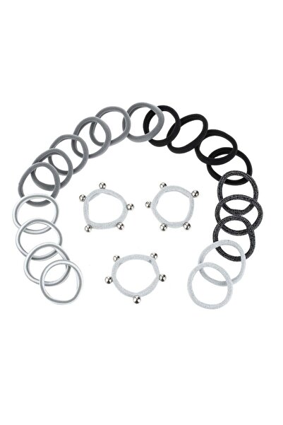 OEM Black Grey Silver Lurex Terry Hair Elastics for Women - 22pcs