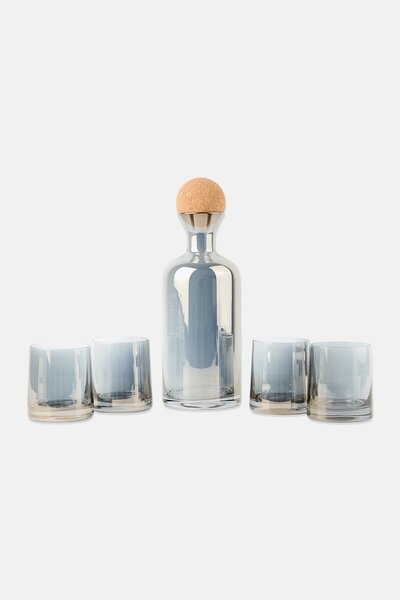 NANETTE LEPORE 5 Pcs Metallic Jug And Water Glass Set, Grey