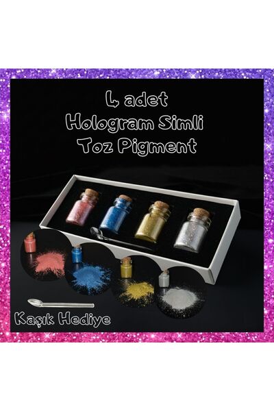 glowl Hologram Simli Pigment Toz Boya 4’lü Set- Kaşık Hediyeli- Hobi, Epoksi,...
