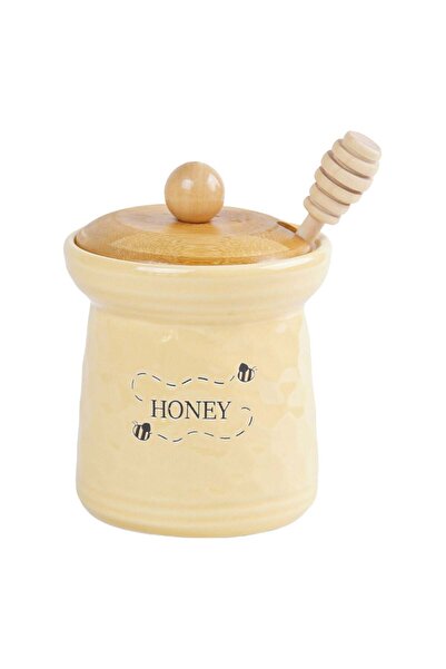OEM Ceramic Jar with Wooden Lid & Honey Spoon 465ml