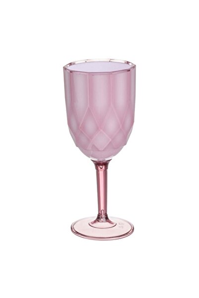 OEM Nude Pink & White Embossed Pattern Plastic Wine Glass with Stem 350ml