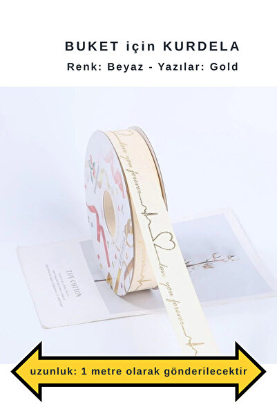 COLORPAK Çiçek Buketi için kurdele BEYAZ (1 metre uzunluk) 2,5 cm en (LOVE YO...