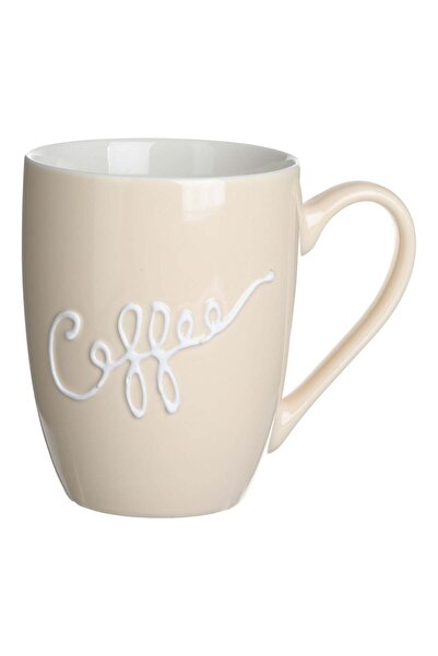 OEM Beige White Ceramic Mug with Embossed Pattern "Coffee" 360ml