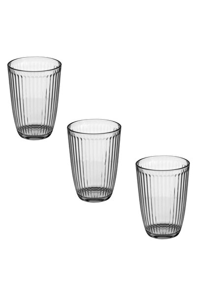 OEM Set of 3 Transparent Glass Glasses with Linear Embossed Pattern 380ml