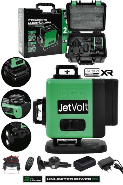 JetVolt Profesyonel 360° Lazer Hizalama 16 Köşe Otomatik Hizalama Yeşil Çizgi...