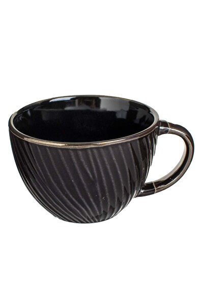 OEM Cana Ceramica Neagra cu Model Dungi Diagonale 460ml