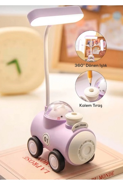 Home Tren Figürlü İki Kademeli Kalemtraşlı Masa Ve Gece Lambası Kablosuz-Şarjlı